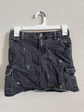 Cat & Jack Black Denim Skirt with Colorful Floral Embroidery